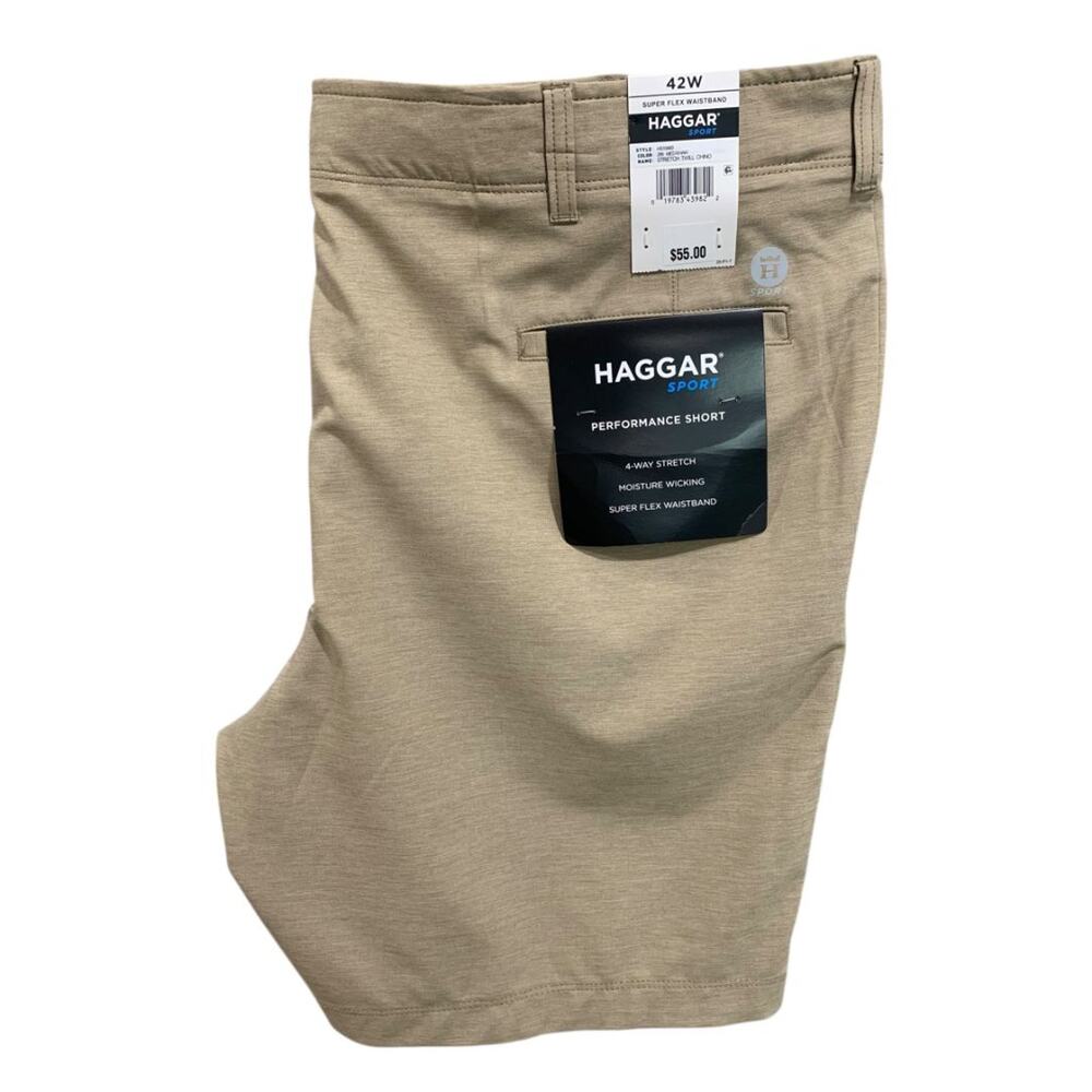 Size 42W Haggar Sport Mens Brown New Performance Shorts 9" Inseam